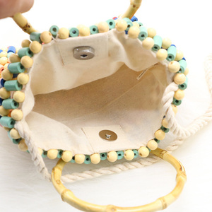 Nuevo colorido cuentas tejidas bolsa de playa bolso de hombro ganchillo bolso de cuentas de madera de bolsa para tejido - Product Image 3