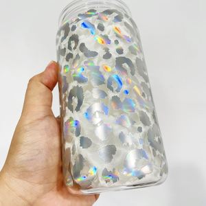 Paquete de 25 Calcomanías de Vinilo con Logotipo Personalizado, Decoradas con Estampado Holográfico de Leopardo y Guepardo, para Vasos de Cerveza Transparentes de 16 oz - Product Image 4