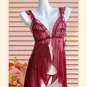 Chemise de nuit sexy transparente en mousseline pour femme, sans manches, rouge, noir, orange, vêtements de nuit doux, Lianyungang 045 - Product Image 1