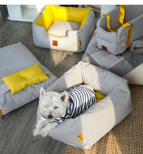 Ganzjähriges Universelles Hundebett Abnehmbar Waschbar Teddy Rechteckig Atmungsaktives Nest Matte Stoff Gestreifter Stil Haustier-Sofa-Bett - Product Image 2