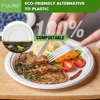 Assiettes jetables biodégradables FULING rondes à 3 compartiments en bagasse de canne à sucre pour restaurants et fêtes