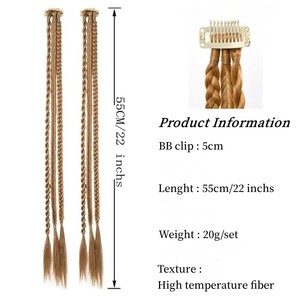 Tresse de perruque synthétique à trois brins avec clip <span class=keywords><strong>BB</strong></span> Clip de perruque de tresse d'usure quotidienne pour les femmes Clip de 22 pouces dans l'extension de cheveux de tresse - Product Image 3