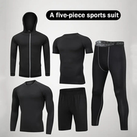 Ensemble de sport athlétique cinq pièces pour homme avec logo personnalisé, tenue de compression pour la course à pied, vêtements de sport respirants pour la salle de sport et l'entraînement