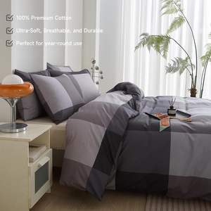 Copripiumino 3 pezzi in cotone 100% grigio nero controllo bufalo durevole Comfort naturale per la biancheria da letto contemporanea - Product Image 2