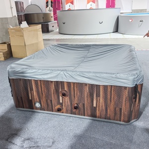 Bain à remous <span class=keywords><strong>gonflable</strong></span> carré portable pour 4 personnes, effet bois, pour extérieur, avec jets de massage, pour jardin et relaxation en plein air - Product Image 3