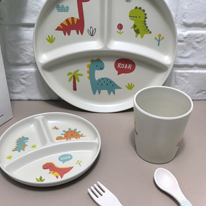 Plato <span class=keywords><strong>de</strong></span> Alimentación Independiente Irrompible para Niños Pequeños, Juego <span class=keywords><strong>de</strong></span> Platos para Bebés, Platos Divididos, Tazones, Vasos, Cubiertos, Compartimentos, Plato para Refrigerios - Product Image 1