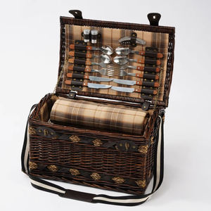JY Deluxe grande <span class=keywords><strong>cestino</strong></span> da Picnic cesto <span class=keywords><strong>nero</strong></span> intrecciato in <span class=keywords><strong>vimini</strong></span> con Cooler forma rettangolare per 4-6 persone rettangolo - Product Image 5