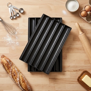 Bandeja para Pan Baguette Perforada con 5 Ranuras, Ecológica, de Aluminio, para Hornear Pan Francés, para Panadería - Product Image 1