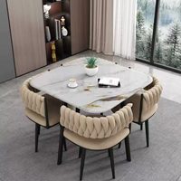 Ensemble de cuisine moderne de luxe, table à manger complète avec plateau en marbre carré et 4 chaises pour meubles de maison