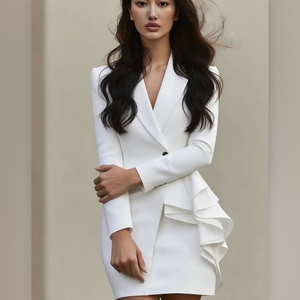 Robes de costume élégantes pour femmes, nouveau style, à col, avec bordure en bois et décorations aux oreilles, tendance - Product Image 3