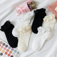 Bande dessinée Lolita Style japonais Kawaii, chaussettes à volants, maille unie blanche noire en dentelle, chaussettes douces pour filles