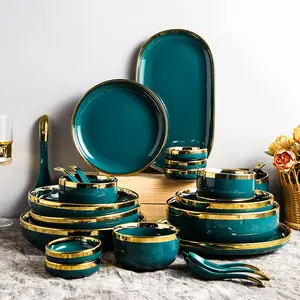 Conjunto de louças de luxo nórdico, conjunto de talheres com placas de cerâmica para uso doméstico, tigela de sopa, conjunto de talheres de alto valor