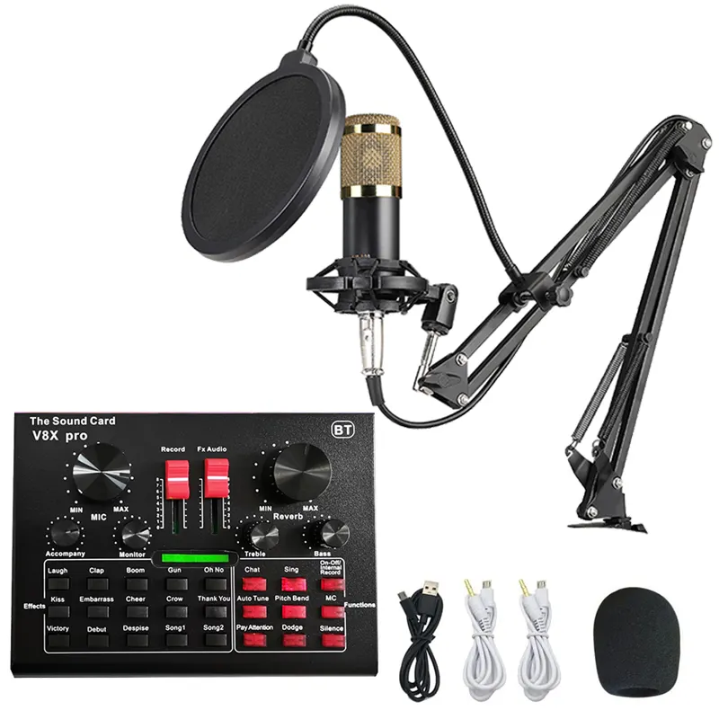V8X PRO BM800 Microphone Sound Card PC Game Live Streaming DJ Condenser Stand USB BT 5.0 karaoke Studio Recording