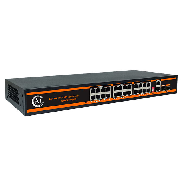 Smart AI 24-Port 10/100/1000Mbps PoE Ethernet Switch with 2 SFP Ports VLAN Support SNMP QoS 56Gbps Capacity