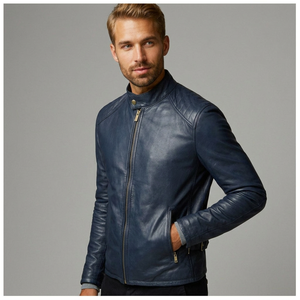 Stylish Men's Genuine Leather Biker Jacket Slim Fit Turn-down Collar Eco-Friendly Breathable Thin Riding Cafe Racer Biker Jacket - Product Image 1