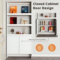 Armoire de rangement ultra-fine dissimulée à 4 niveaux, bibliothèque en bois blanc à placer derrière la porte avec crochets pour la chambre des enfants