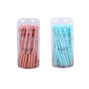 Fruit Fork Set Disposable Plastic Green Pink Party Utensils for Home Restaurant Use - Product Image 4