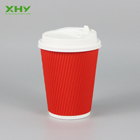 100% Eco-friend vente en gros conception personnalisée biodégradable jetable impression trois couches ondulation mur café gobelets en papier