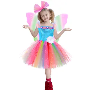 Новый праздничный костюм принцессы для девочек с блестками, сетчатая пушистая юбка, Бабочка, сказочный танцевальный костюм