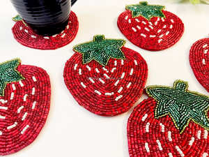 Red Strawberry Mat Luxury Handmade <b>Beaded</b> <b>Placemats</b> Table Mat Hand <b>Beaded</b> Embroidery Strawberry Mug Rug Coasters for Gift Items - Product Image 6