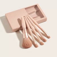 Lot de 5 pinceaux de maquillage végétaliens en poils synthétiques doux pour le visage et le correcteur, avec miroir, format voyage, vente en gros, marque privée, logo personnalisé