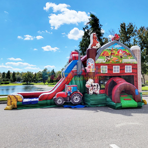 Commercial grade outdoor kids moonwalk jump bouncy castle <b>inflatable</b> dual lane farm bounce house water slide - Product Image 1