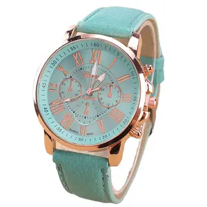 女式手表时尚日内瓦品牌罗马数字人造革石英腕表女式小时时钟