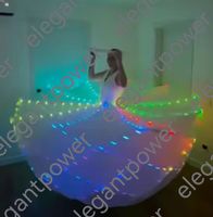 Robe de danse longue à pétales LED blanche, style moderne, pour performance de danse de salon, avec fleurs colorées, très tendance