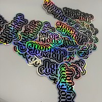 Autocollant de logo holographique laser arc-en-ciel en vinyle découpé sur mesure, imperméable, sécurisé, pour l'emballage et la promotion