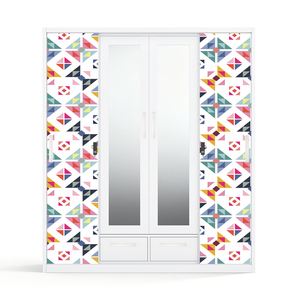 Armario de dormitorio de acero impreso con puertas correderas, espejo y cajones - Product Image 1