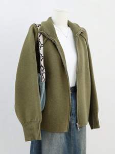 Maglione <span class=keywords><strong>Cardigan</strong></span> Casual da <span class=keywords><strong>donna</strong></span> autunno inverno di alta qualità Casual in maglia tinta unita <span class=keywords><strong>con</strong></span> colletto rialzato giacca <span class=keywords><strong>con</strong></span> <span class=keywords><strong>cerniera</strong></span> - Product Image 4