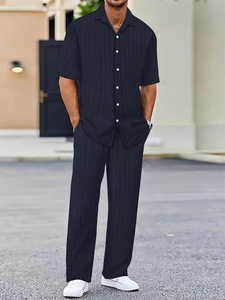 Conjunto de Dos Piezas de <span class=keywords><strong>Camisa</strong></span> <span class=keywords><strong>y</strong></span> Pantalones Casuales de Verano para Hombre, Atuendo de Moda Urbana - Product Image 6