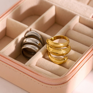 Fashion <b>Rings</b> Geometric Shape 18K Gold Stainless Steel Polished Spring Three Layer For Women Gift Jewelry - Product Image 1