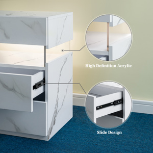 LED Nightstand 3 <b>Drawer</b> Dresser White Stone Acrylic Board Bedside Table for Bedroom Storage <b>Drawers</b> - Product Image 5