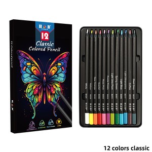 Vente Flash Transfrontalière : Ensemble <span class=keywords><strong>de</strong></span> Crayons <span class=keywords><strong>de</strong></span> Couleur à l'Huile 12 Couleurs, Corps Triangulaire en Bois Noir, Qualité Artiste, Vente en Gros Directe Usine - Product Image 5