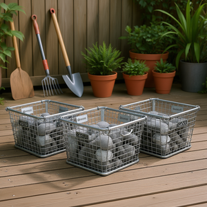 Juego de 3 cestas Gabou Gabion de hierro galvanizado plateado, cestas metálicas cuadradas para organización del baño - Product Image 2