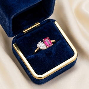 Anello di Lusso con Smeraldo Rosa Taglio a Pera, Anello di Fidanzamento con Due Pietre, Placcato in Oro 18K, Regalo di Anniversario per <span class=keywords><strong>Lei</strong></span> - Product Image 6