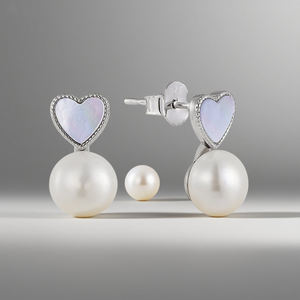 Gümüş inci küpeler kadın beyaz inci kalp şeklinde kabuk tasarım küpe Moissanite küpe ile özelleştirilebilir - Product Image 6