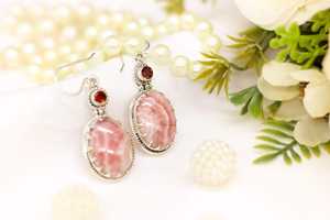 Rhodochrosite and Garnet Gemstone Earrings <b>Handmade</b> <b>Jewelry</b> 925 Sterling Silver Drop Earrings Women Fashion Wholesale - Product Image 4