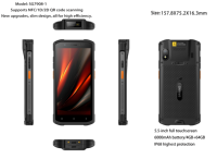 PDA Industriel Tout-en-un NFC Android 11 Octa-Core IP68 Lecteur de Codes-Barres 2D Batterie 6000mAh pour Logistique d'Entrepôt et Gestion des Stocks