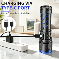 Lampe torche LED rechargeable OEM en gros, laser blanc 20W, torche USB avec indicateur de batterie pour le camping, la randonnée, les situations d'urgence en extérieur