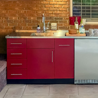 Nouvelle conception de luxe, armoires de cuisine extérieures en acier inoxydable rouge, résistance à la corrosion, résistance à la chaleur, cuisine moderne