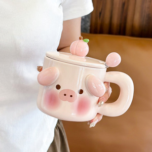 Wholesale 480ml Cute Mugs with Covered Spoons Creative Couple Gifts Ceramic <b>Cups</b> Home and Office Coffee <b>Cups</b> - Product Image 2