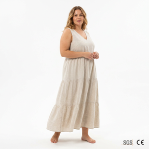 Vestido Maxi Byron <span class=keywords><strong>Bay</strong></span> 100% Lino Tallas Grandes con Bolsillos, Estilo Minimalista con Volantes, Corte Holgado, Vestido de Verano Corto ODM S-5X Venta al por Mayor Personalizado - Product Image 1