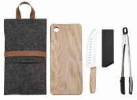 Le plus récent ensemble de cuisine de camping avec planche à découper en bois sacs d'emballage portables couteaux et ustensiles pour la cuisine