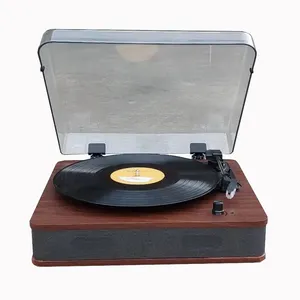 Hot Sale 3-Speed Wooden Vinyl Record Player with Dust Cover