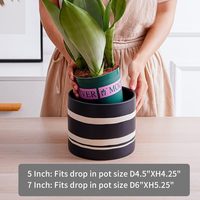 Pot de fleurs en céramique - 5 + 7 pouces, pots de plantes robustes avec trou de drainage et bouchons en caoutchouc - Noir semi-mat et naturel