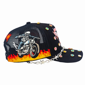 Casquette de camionneur TCAP personnalisée en Chine, 5 panneaux, sportive, réglable, avec strass, cristaux et chaîne métallique - Product Image 4