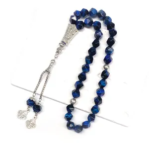 Blu naturale occhio di <span class=keywords><strong>tigre</strong></span> 10mm perline con accessori in argento Misbaha preghiera perline islamiche Tasbih Muslim Rosaries - Product Image 6