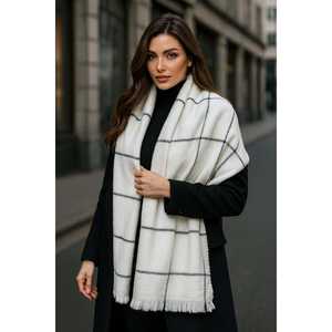 Women's Off-White 70x180 cm Square Patterned <b>Shawl</b> Custom <b>Ethnic</b> Style Polyester <b>Scarf</b>-SAL1210 - Product Image 6